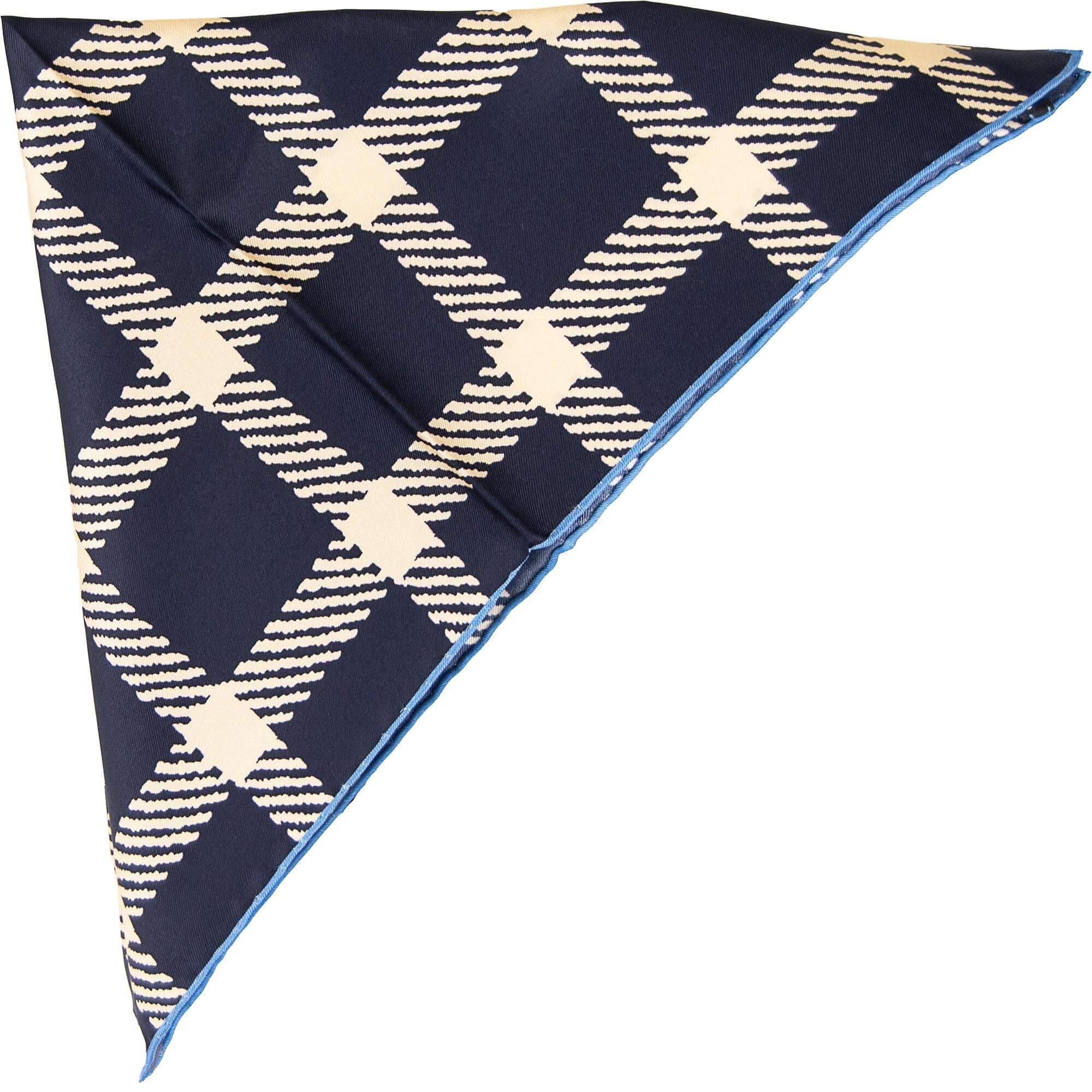 Hunt & Holditch - Check Silk Pocket Square - Colour: Navy/Beige