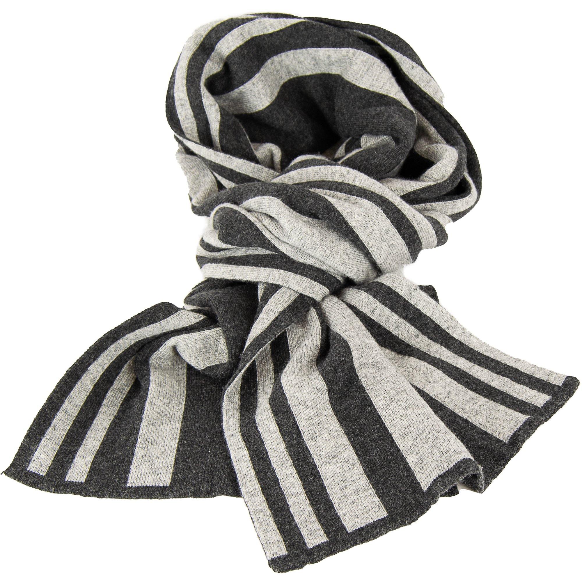 Profuomo - Stripe Scarf with Cashmere - Colour: Grey / Dark Grey