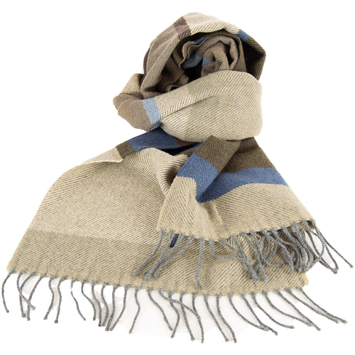 Blue and brown woven stripe wool scarf