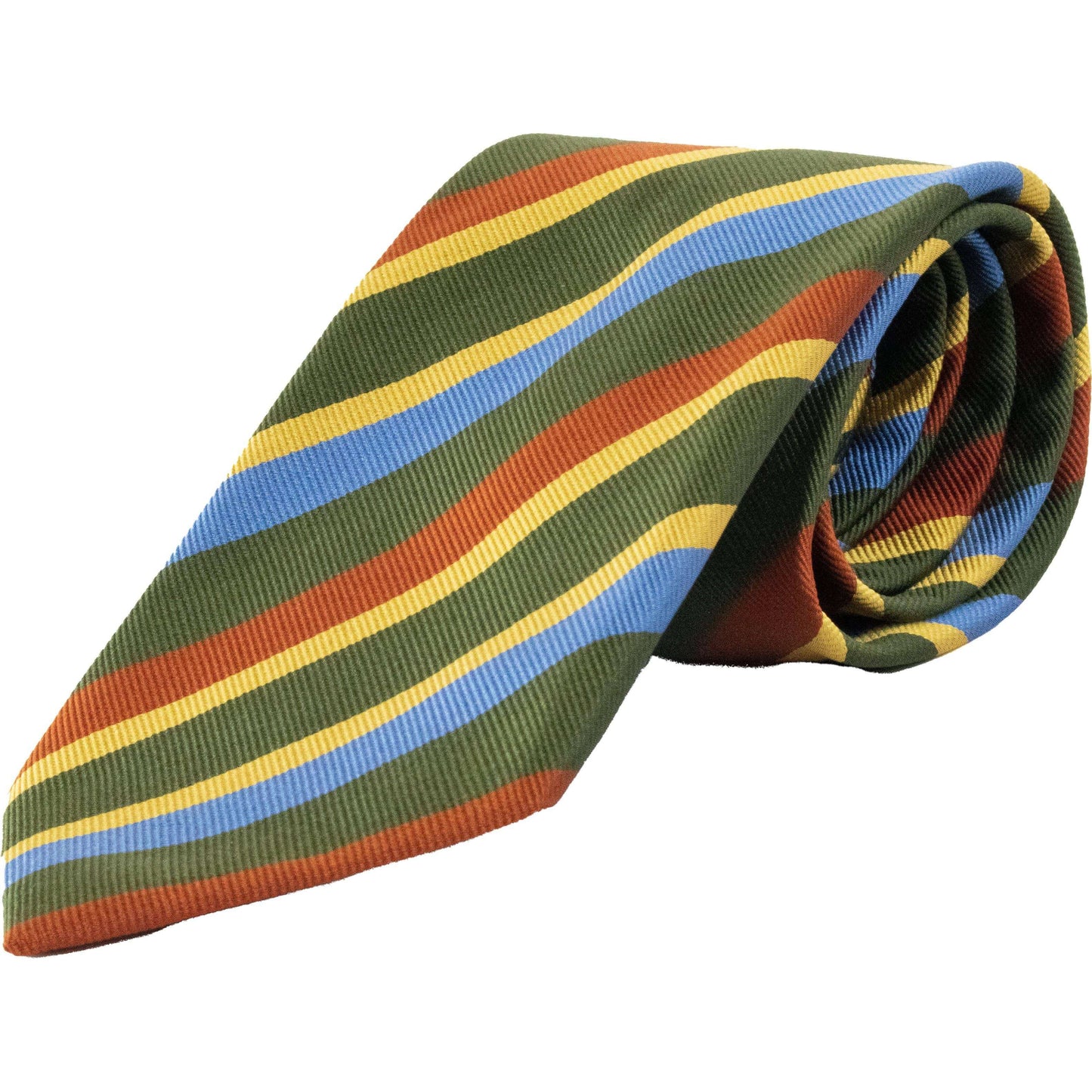 Livingston - Bold Stripe Ribbed Silk Club Tie - Green / Red - Colour: Green / Red