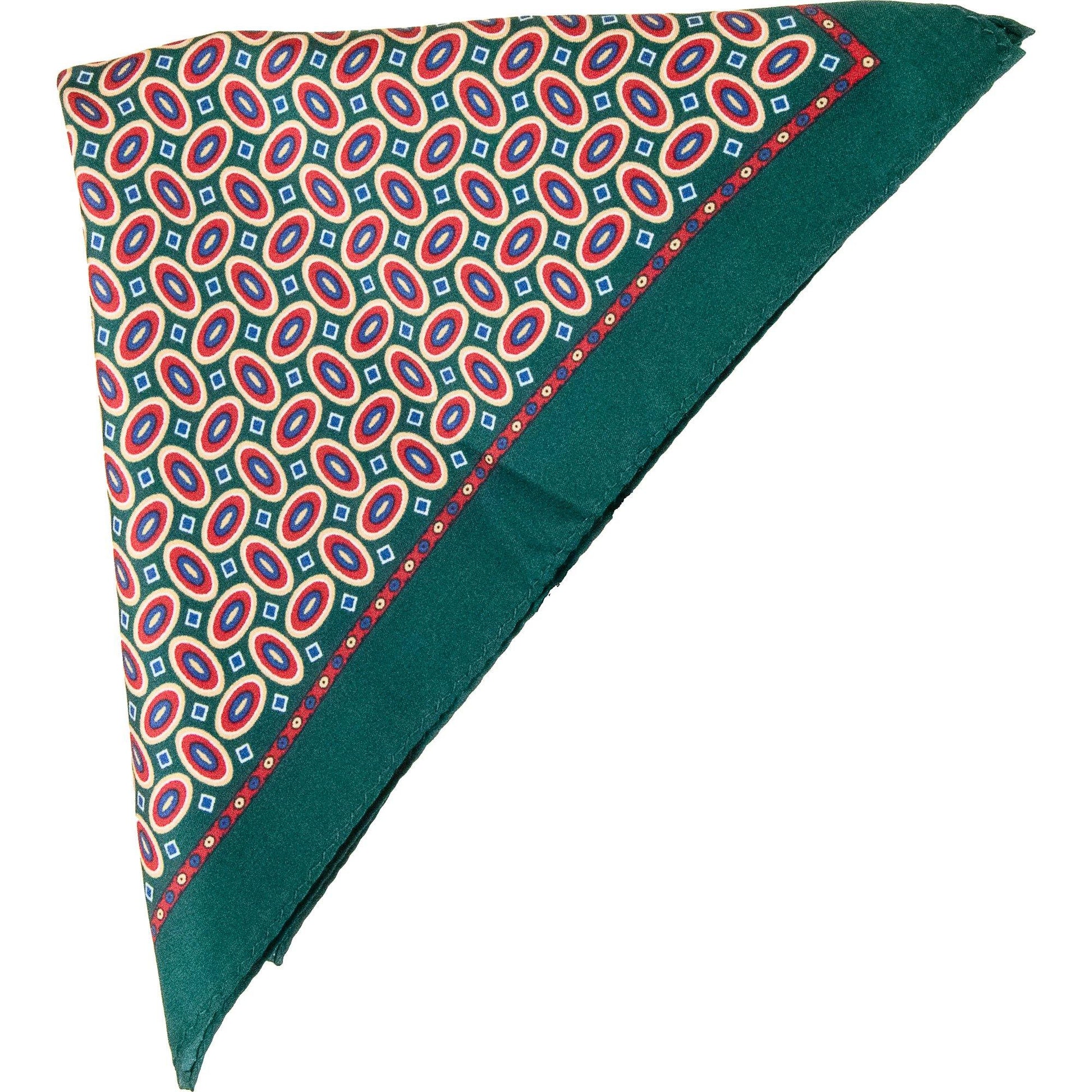 Livingston - Patterned Silk Pocket Square - Colour: Green Oval