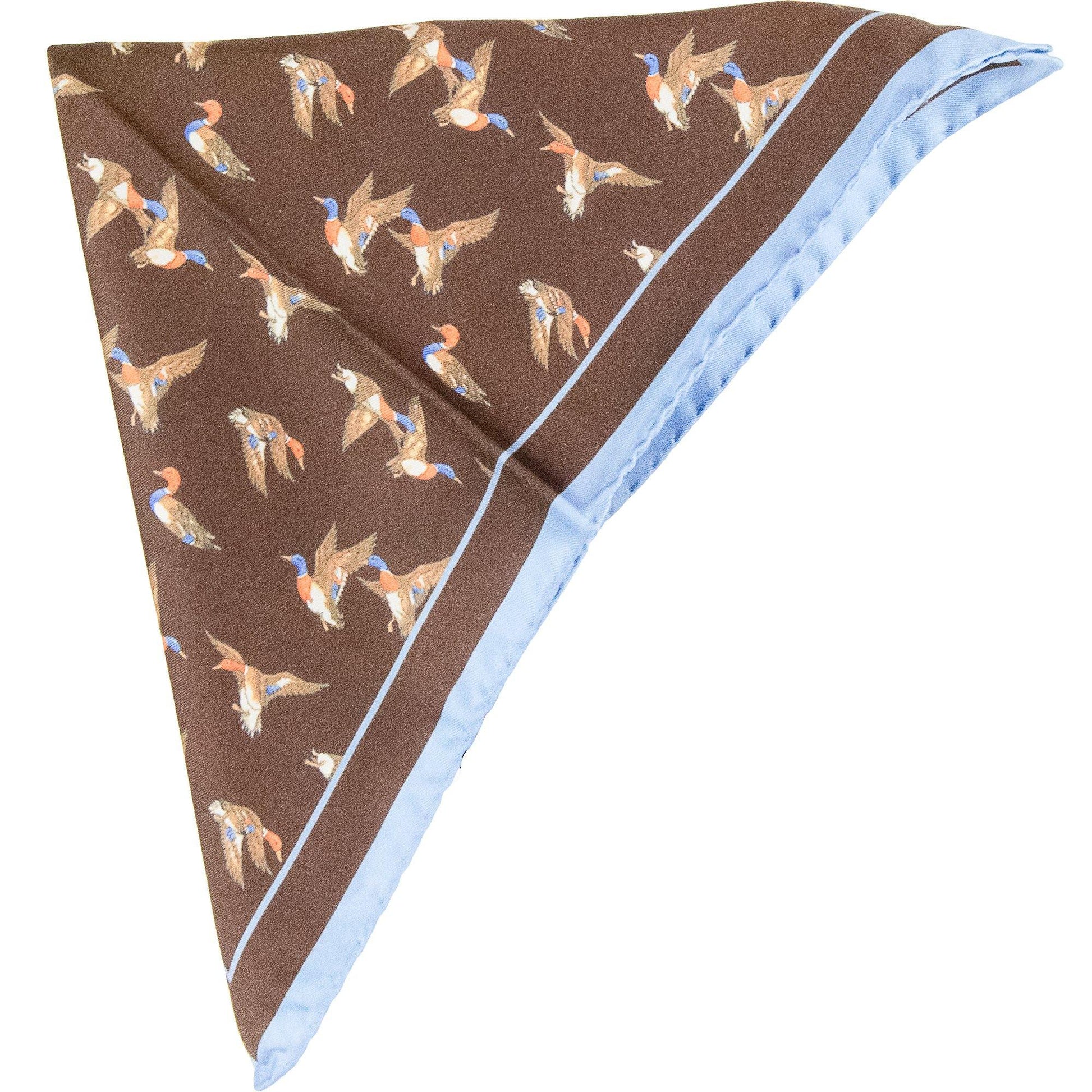 Livingston - Silk Pocket Square - Ducks - Colour: Brown with Ducks