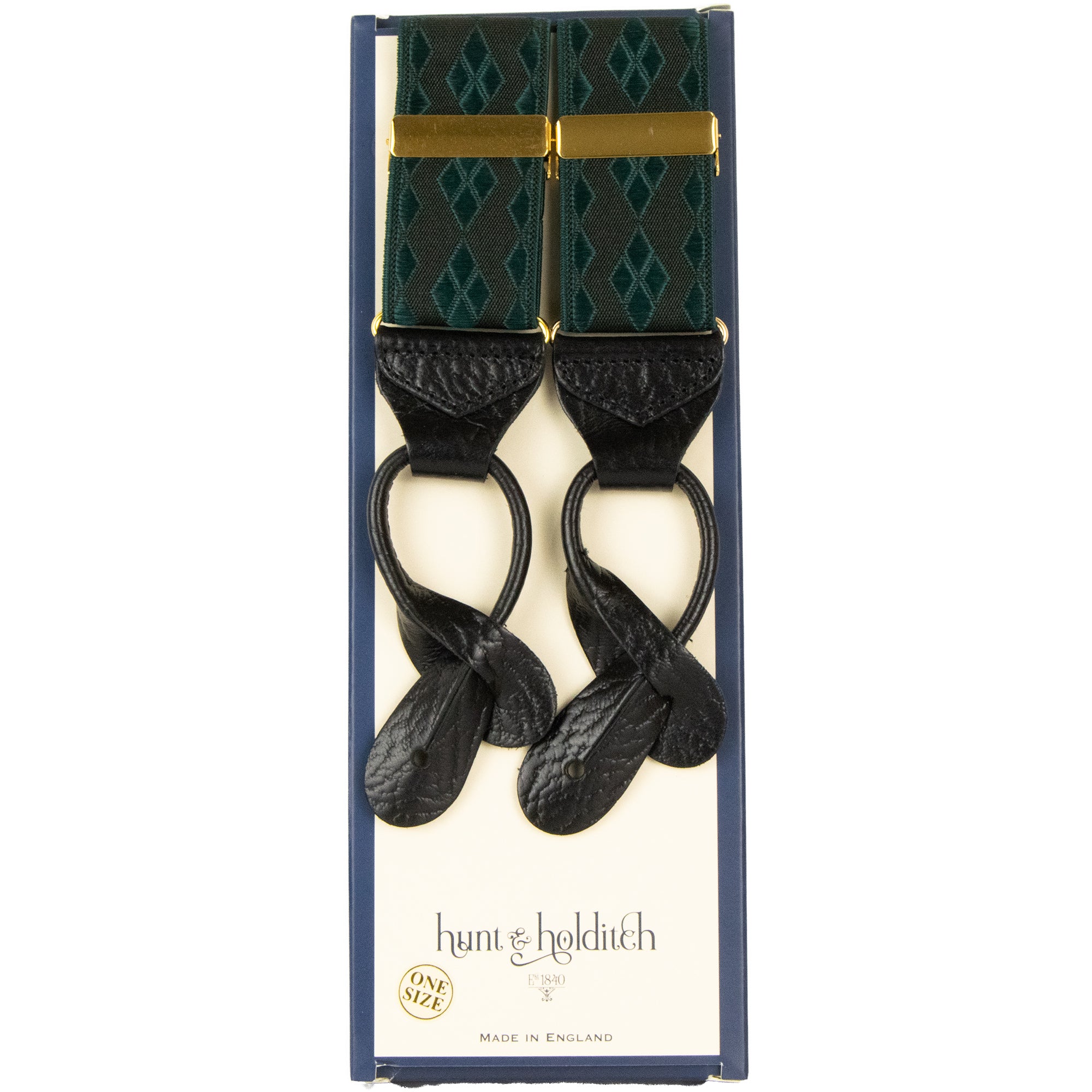 Hunt & Holditch - Satin Diamond Button Braces - Colour: Green