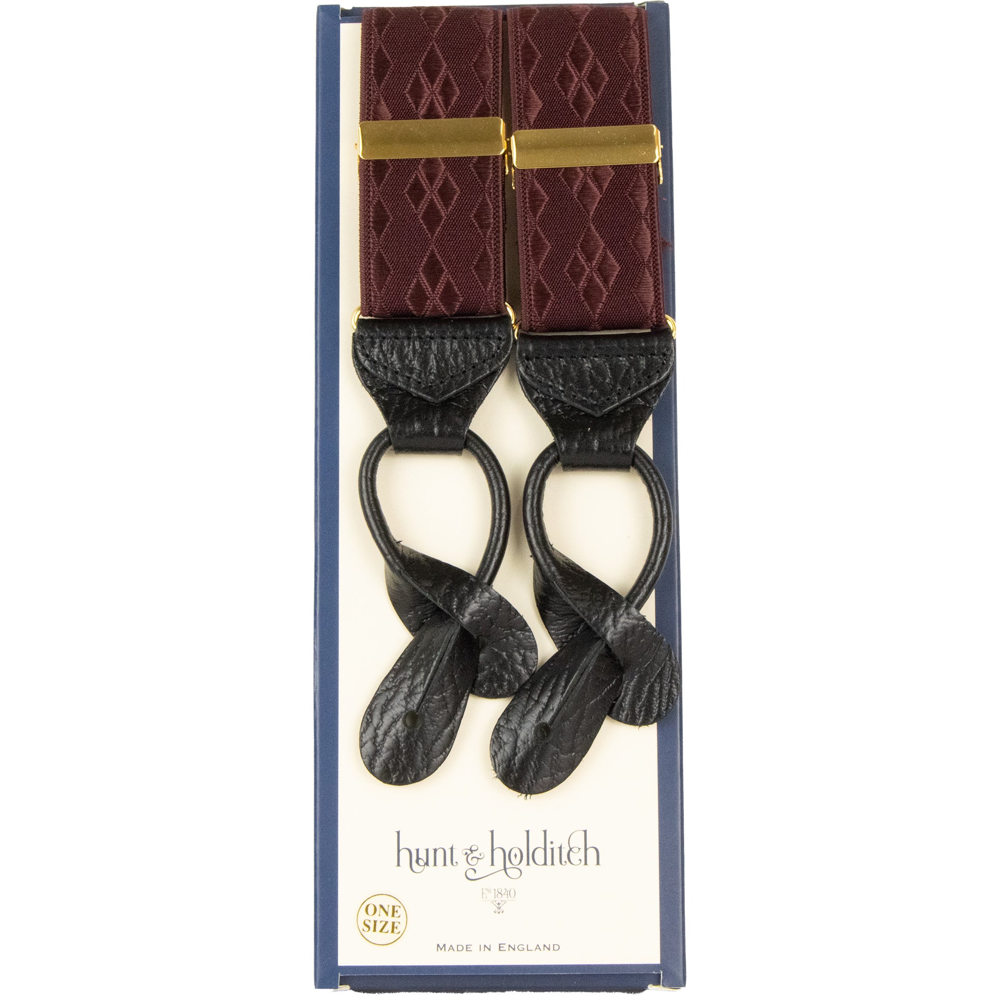 Hunt & Holditch - Satin Diamond Button Braces - Colour: Maroon
