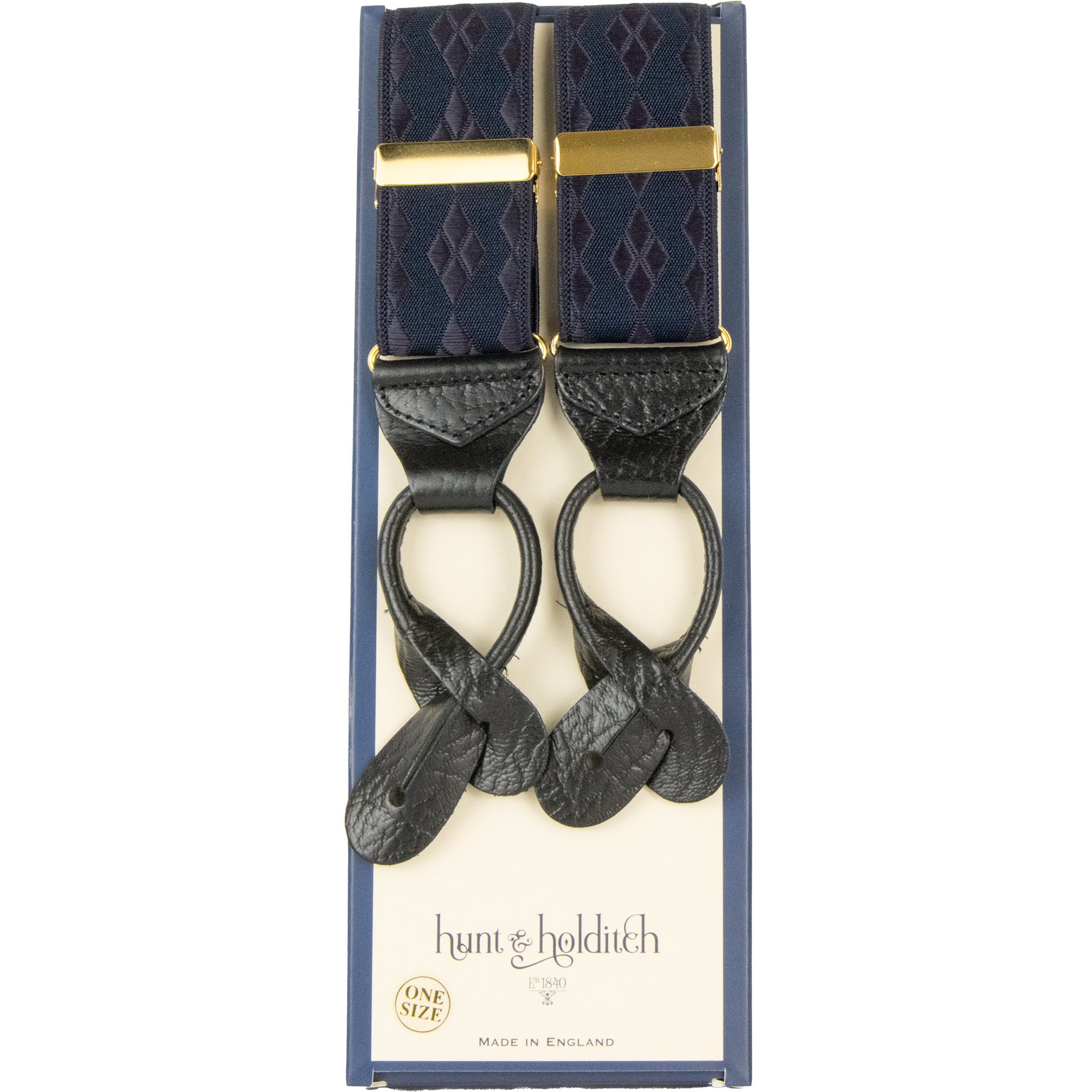 Hunt & Holditch - Satin Diamond Button Braces - Colour: Navy