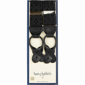 Hunt & Holditch - Satin Diamond Button Braces - Colour: Black