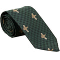 Livingston - Flying Pheasant Checked Wool & Silk Sporting Tie - Colour: Pine Green