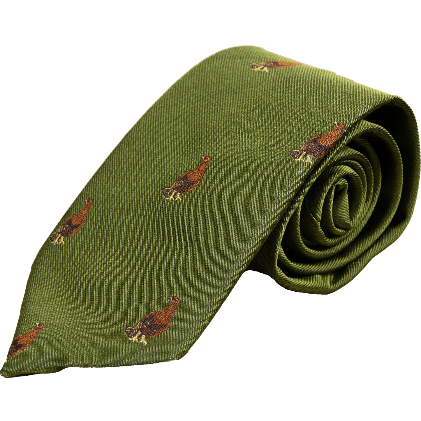 Livingston - Standing Grouse Silk Sporting Tie - Colour: Olive