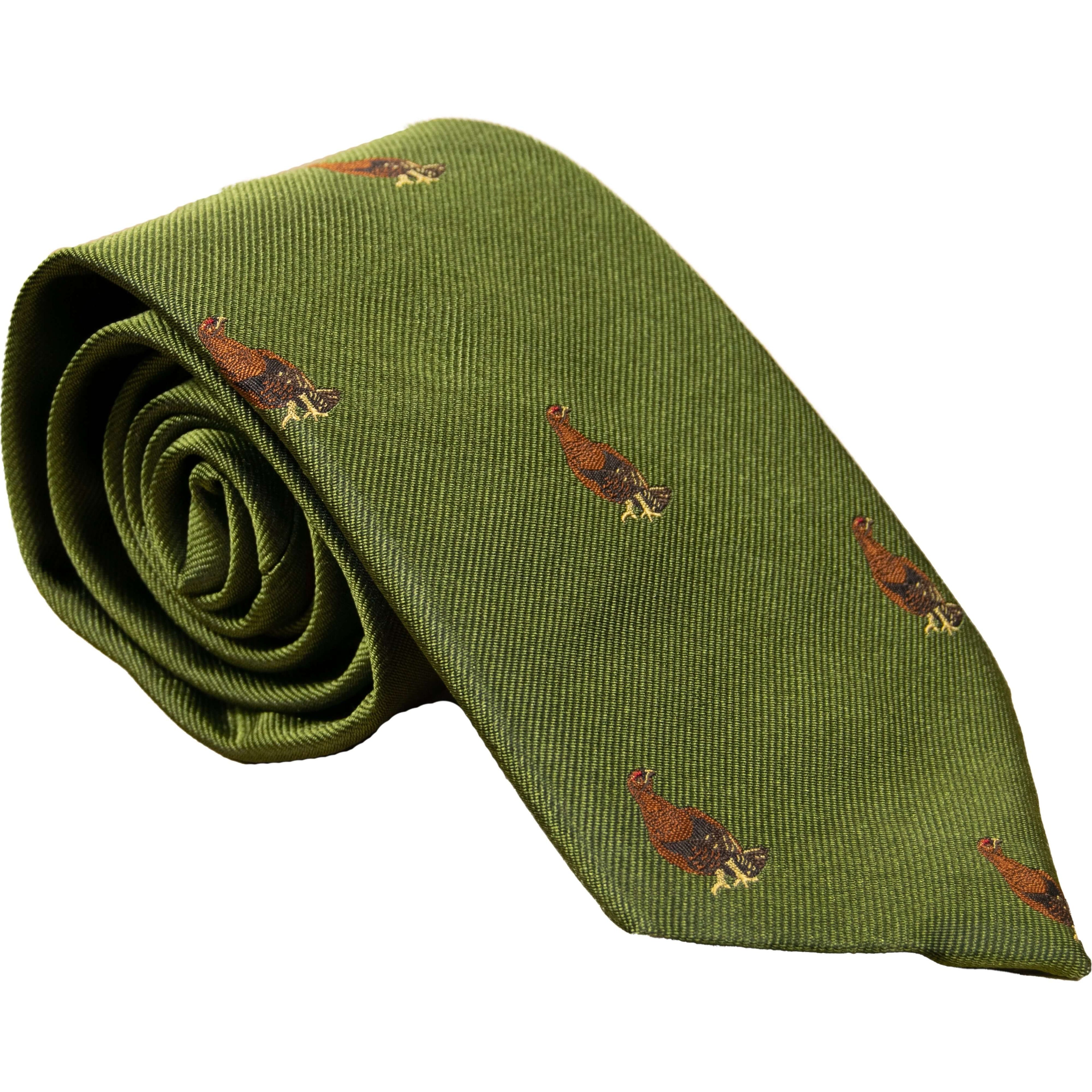 Livingston - Standing Grouse Silk Sporting Tie - Colour: Olive