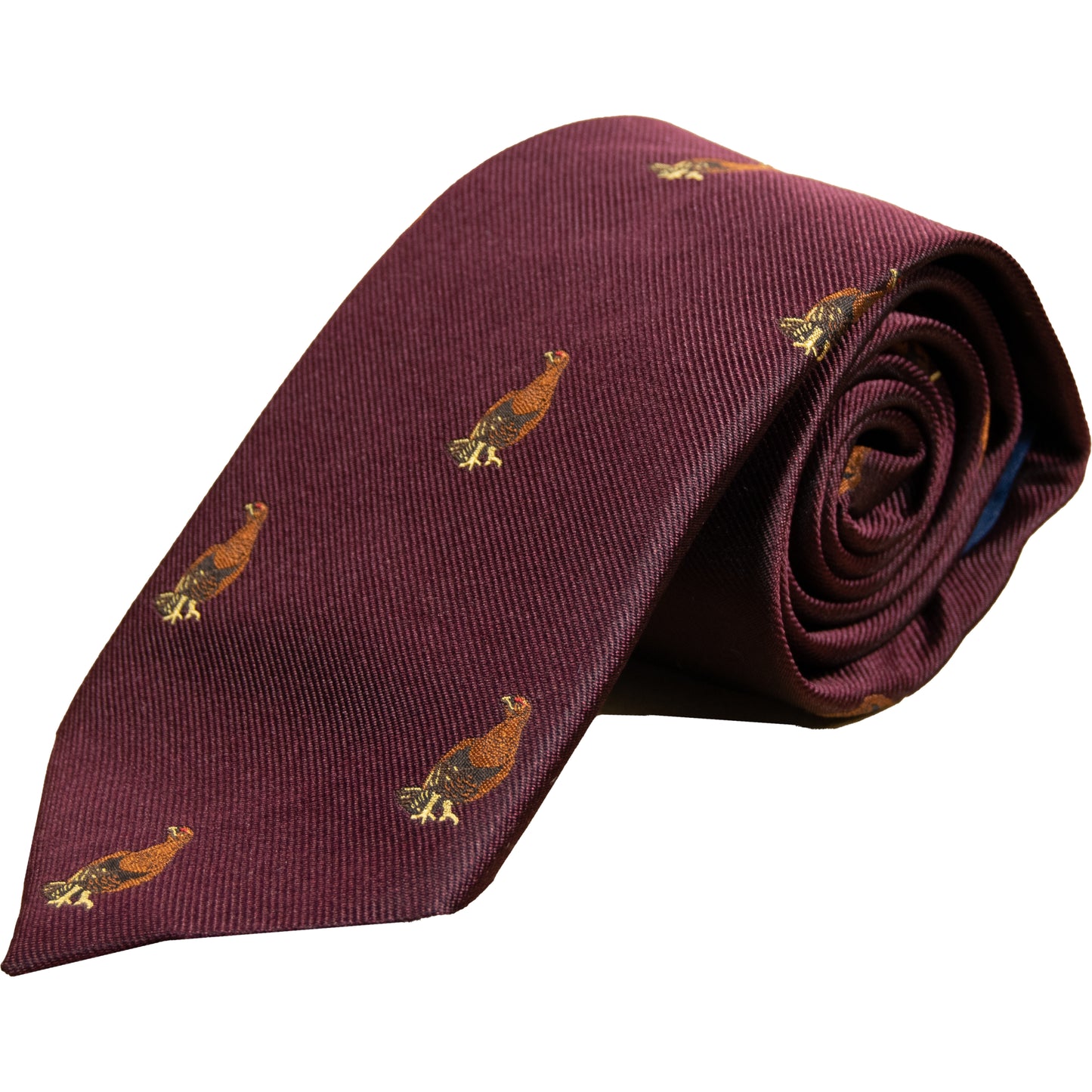 Livingston - Standing Grouse Silk Sporting Tie - Colour: Maroon