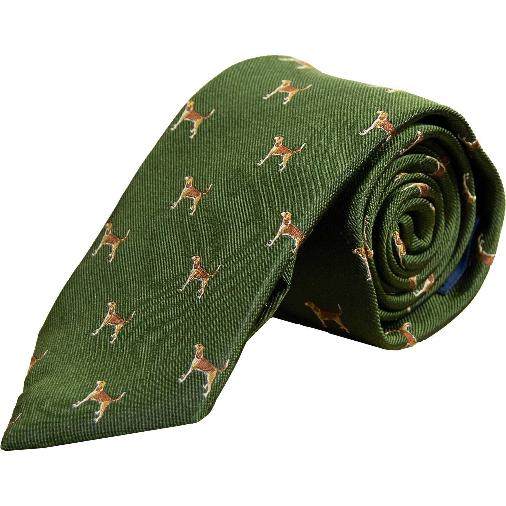 Livingston - Standing Beagle Silk Sporting Tie - Colour: Olive