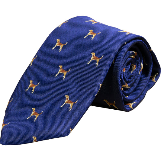 Livingston - Standing Beagle Silk Sporting Tie - Colour: Blue