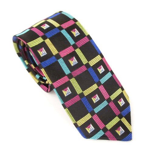 Black silk tie with repeating geometric squares
