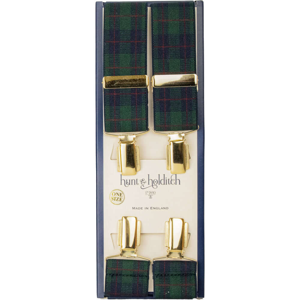 Hunt & Holditch - Fancy Tartan Clip Braces - Colour: TARTAN GREEN