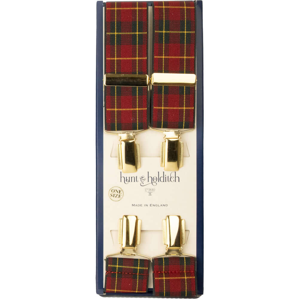 Hunt & Holditch - Fancy Tartan Clip Braces - Colour: TARTAN RED