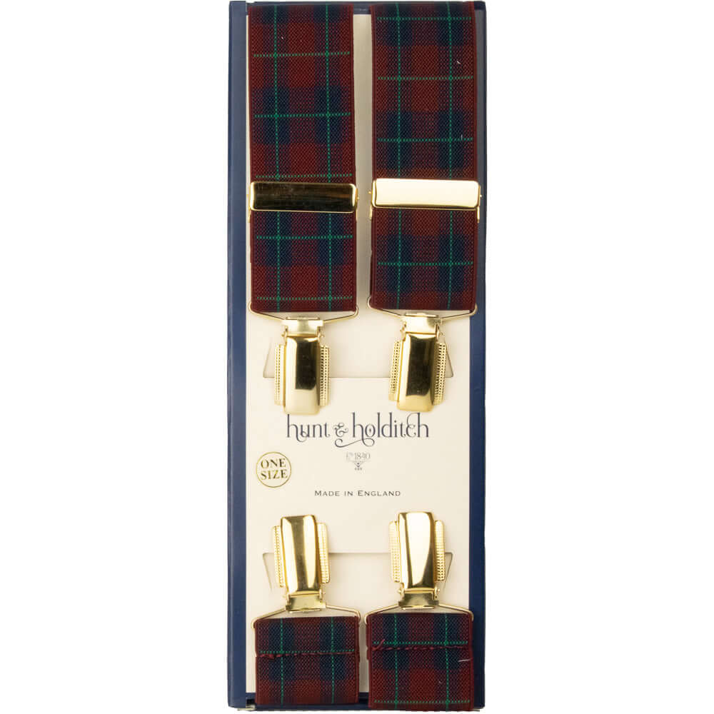Hunt & Holditch - Fancy Tartan Clip Braces - Colour: TARTAN WINE
