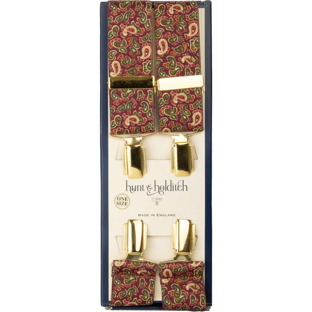 Hunt & Holditch - Fancy Clip Braces - Mini Paisley - Colour: Maroon