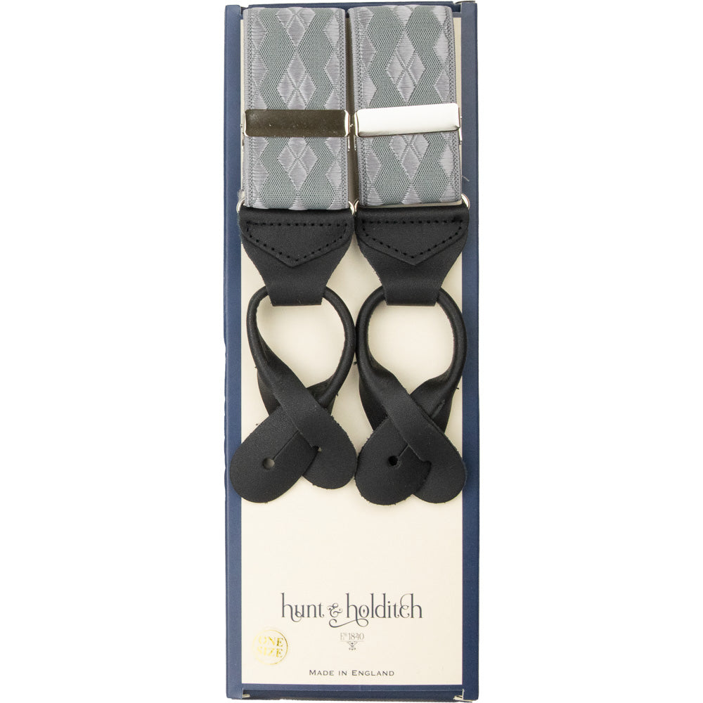 Hunt & Holditch - Satin Diamond Button Braces - Colour: Silver