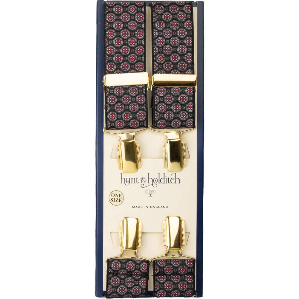 Hunt & Holditch - Fancy Clip Braces - Paisley Spot - Colour: Black/Red