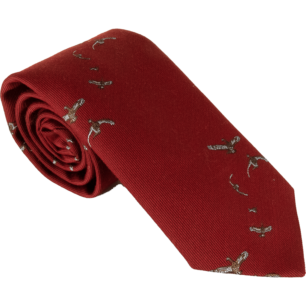 Livingston - Wool and Silk Flying Duck Tie - Colour: Claret
