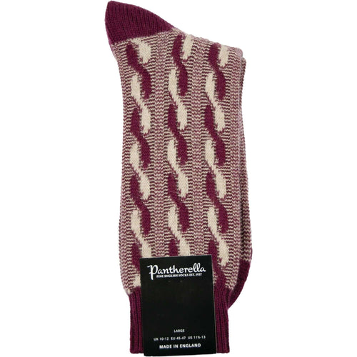 Pantherella cabled cashmere-blend socks in Port – product view