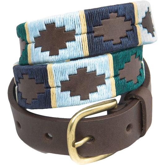 Pioneros - Polo Belt | 4 Colour | Stripe - Colour: Green Navy and Sky Blue with Beige Stripe