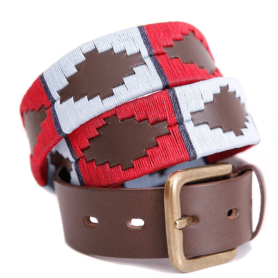 Pioneros - Polo Belt | 3 Colour | Stripe - Colour: Red and Sky Blue with Navy Stripe