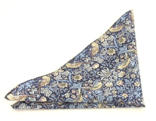 Van Buck - Pocket Square Made of Liberty Fabric - Colour: Strawberry Thief Blue