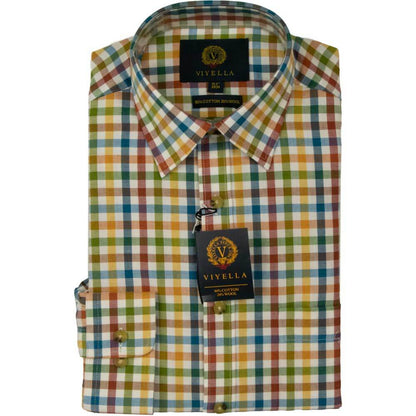 Viyella - 80/20 Club Check Shirt - Colour: Blue Green Rust Check