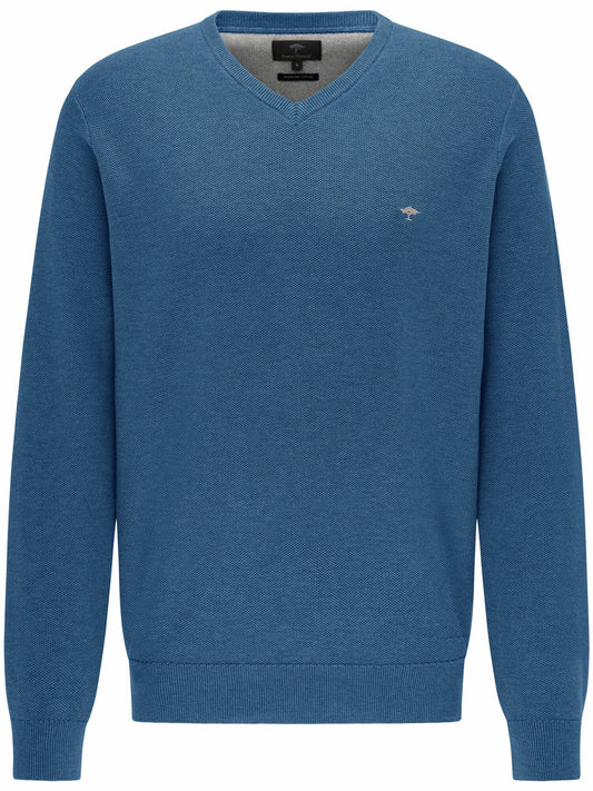 Fynch Hatton - V Neck Cotton Pullover - Colour: Azure