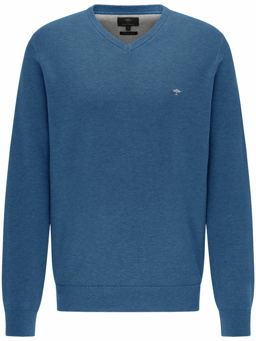 Fynch Hatton | V Neck Pullover | Cotton | Azure | Size: Medium, Large, Extra Large, 2XL, 3XL