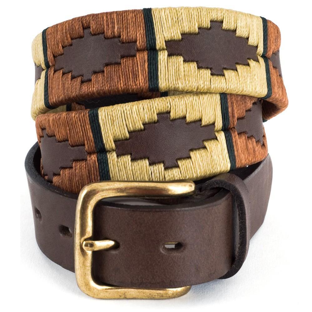 Pioneros - Polo Belt | 3 Colour | Stripe - Colour: Copper and Beige with Green Stripe