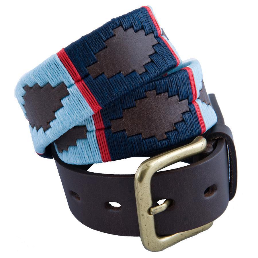 Pioneros - Polo Belt | 3 Colour | Stripe - Colour: Sky Blue and Navy with with Red Stripe