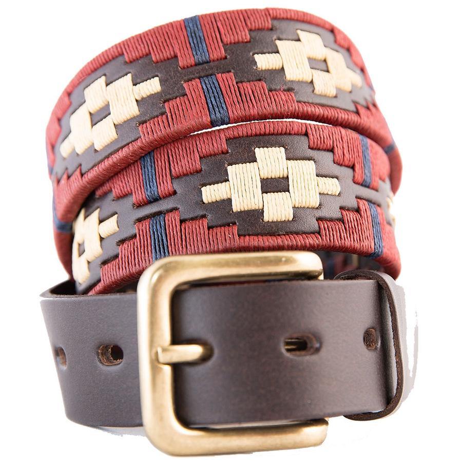Pioneros - Polo Belt | 3 Colour | Diamond Stripe - Colour: Burgundy with Navy Stripe and Cream Diamond
