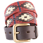 Pioneros - Polo Belt | 3 Colour | Diamond Stripe - Colour: Burgundy with Navy Stripe and Cream Diamond