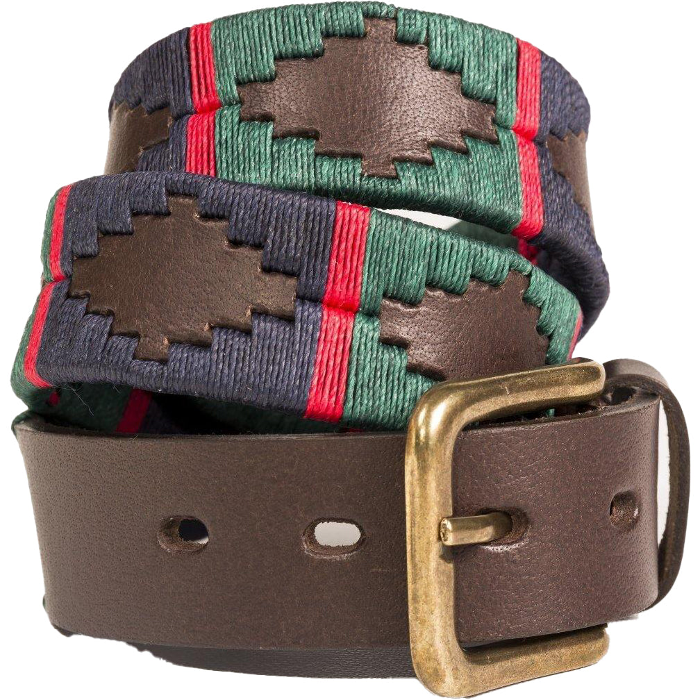 Pioneros - Polo Belt | 3 Colour | Stripe - Colour: Navy and Green with Red Stripe